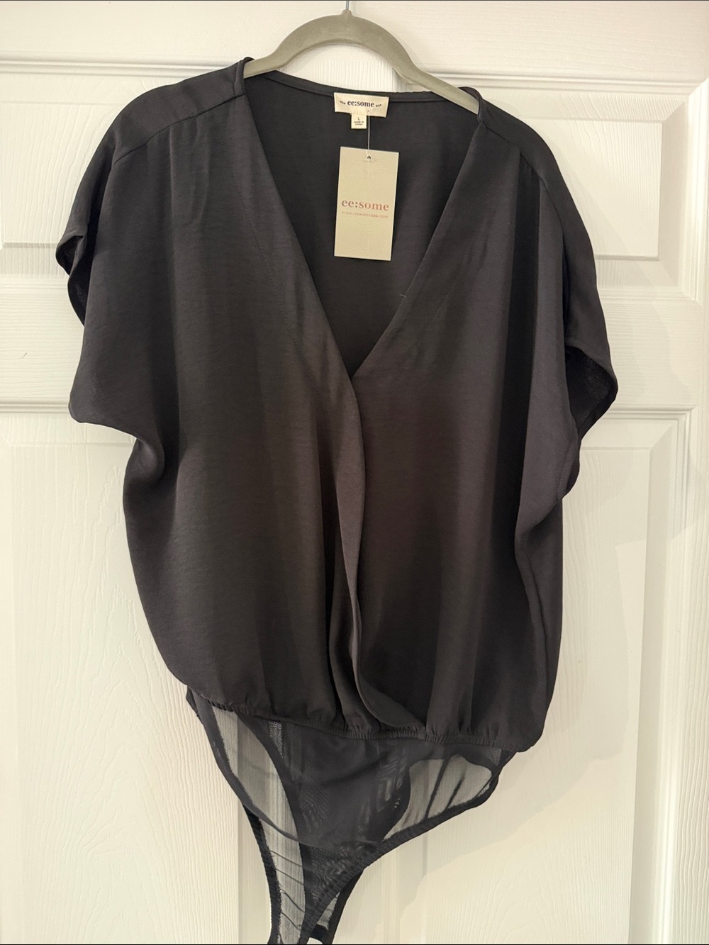 eesome Charcoal Black V-Neck Draped Bodysuit